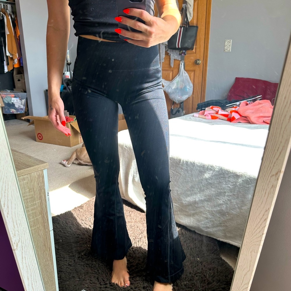 viva fashion black flare bell bottom yoga pants